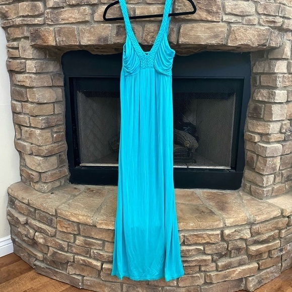 NWOT Design 365 long teal sundress with braided straps and draped bodice. Medium - Picture 1 of 6